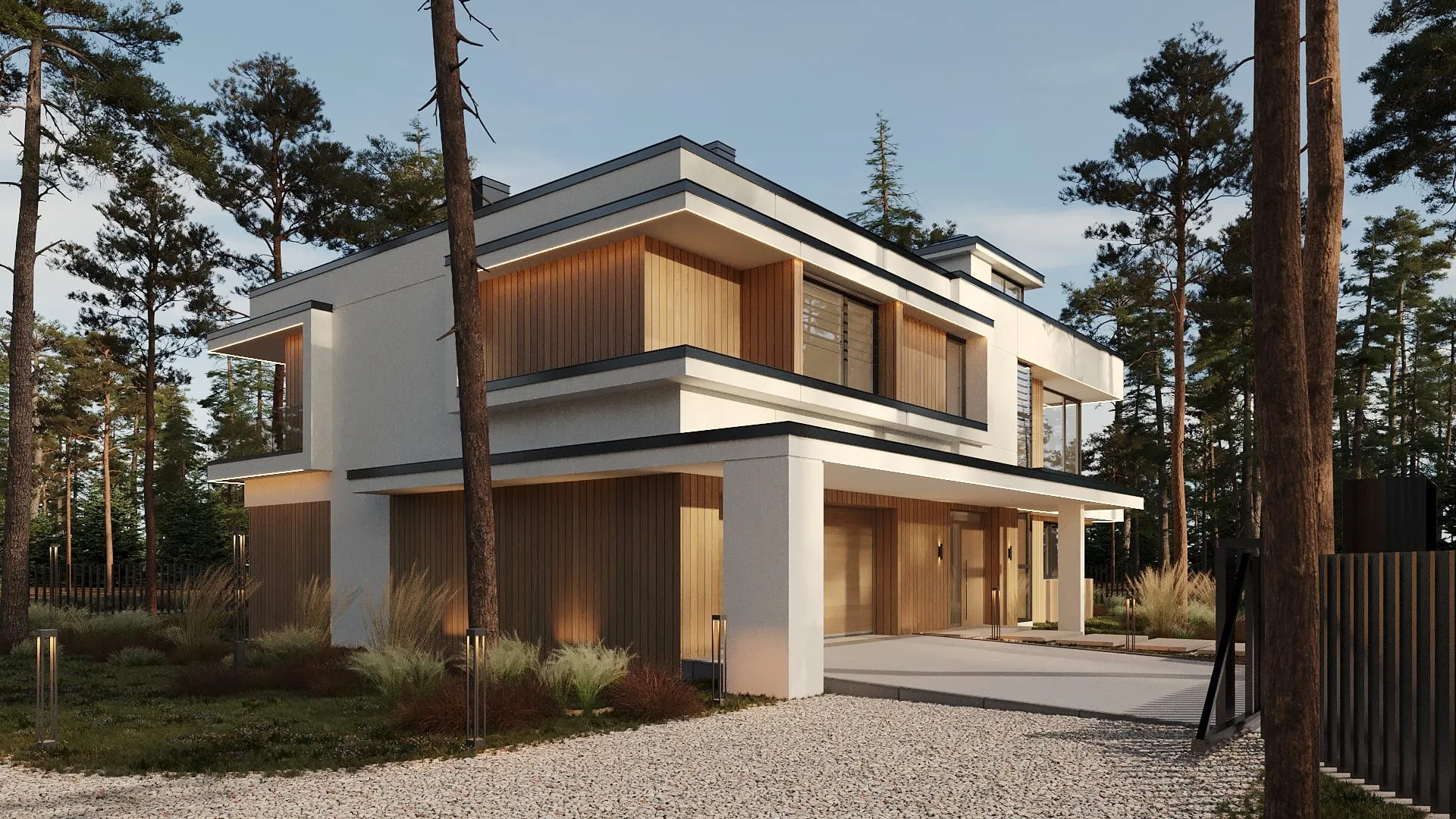 Relaksowa Residence — narożnik elewacji z drewnianym sidingiem